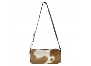Kožená kabelka crossbody z hovězí kůže hnědá/bílá - 32*15*15cm