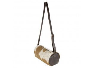 Kožená kabelka crossbody z hovězí kůže hnědá/bílá - 32*15*15cm