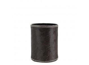 Kožený stojan na tužky z kravské kůže černá / bílá - Ø 9*10cm