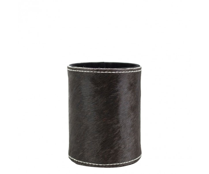 Kožený stojan na tužky z kravské kůže černá / bílá - Ø 9*10cm Mars & More 