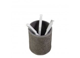 Šedý kožený stojan na tužky z kravské kůže - Ø 9*10cm