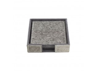 4 ks šedých hranatých podtácků z hovězí kůže - 12*12*3cm/10,5*10,5*0,5cm