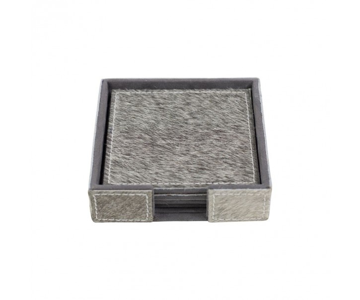 4 ks šedých hranatých podtácků z hovězí kůže - 12*12*3cm/10,5*10,5*0,5cm Mars & More 