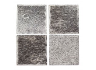 4 ks šedých hranatých podtácků z hovězí kůže - 12*12*3cm/10,5*10,5*0,5cm