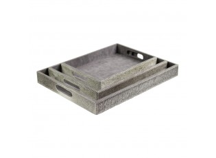 Sada 3ks servírovací podnosy s hovězí kůží šedá - 46*36,5*5cm/40,5*30,5*5cm/33,5*24,5*5cm