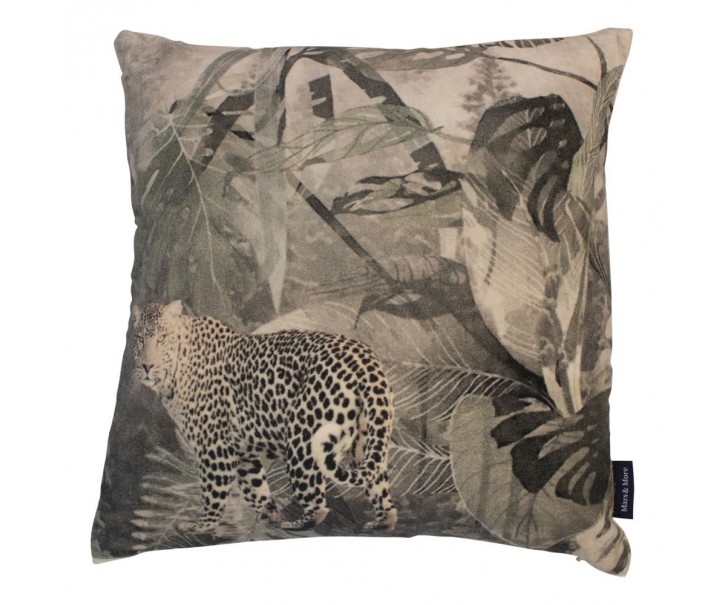 Sametový hnědý polštář s leopardem v džungli - 45*45*15cm Mars & More 