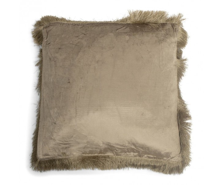 Taupe sametový polštář s třásněmi Smock - 45*45*10cm Mars & More 