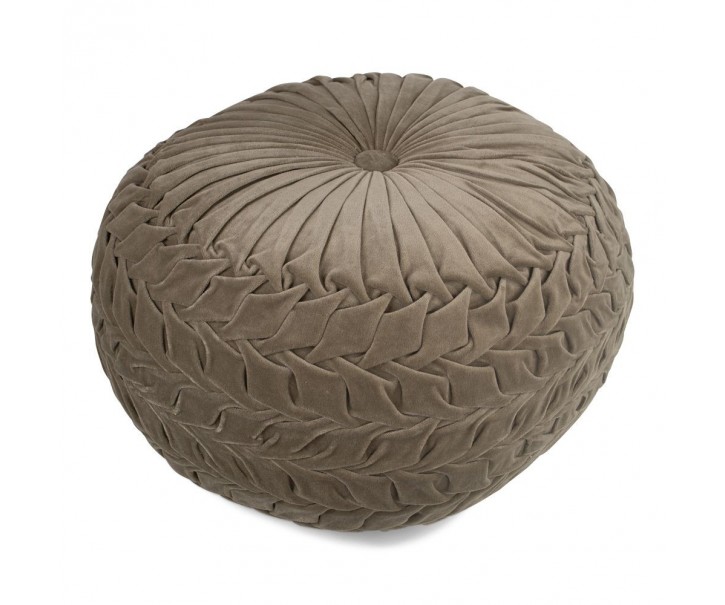 Taupe sametový nařasený Puf Smock - Ø 50*30cm Mars & More 