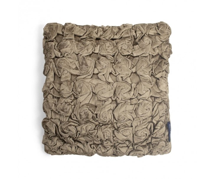 Taupe sametový nařasený polštář Smock- 30*30*10cm Mars & More 