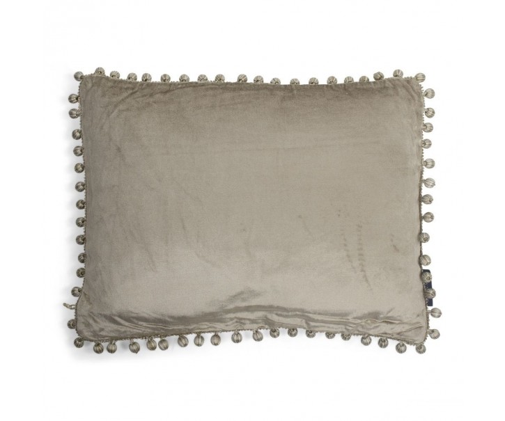 Hnědo šedý polštář s lemem s kuličkami - 35*45*10cm Mars & More 