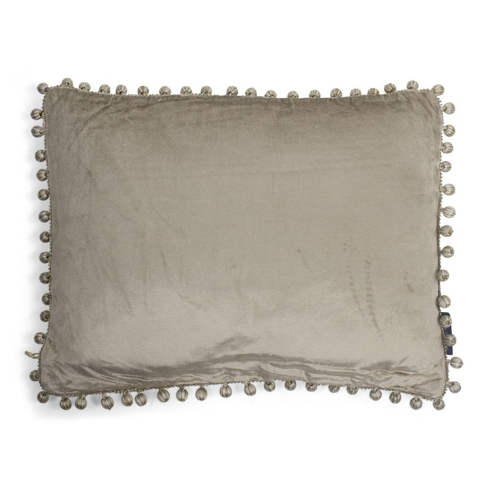 Hnědo šedý polštář s lemem s kuličkami - 35*45*10cm