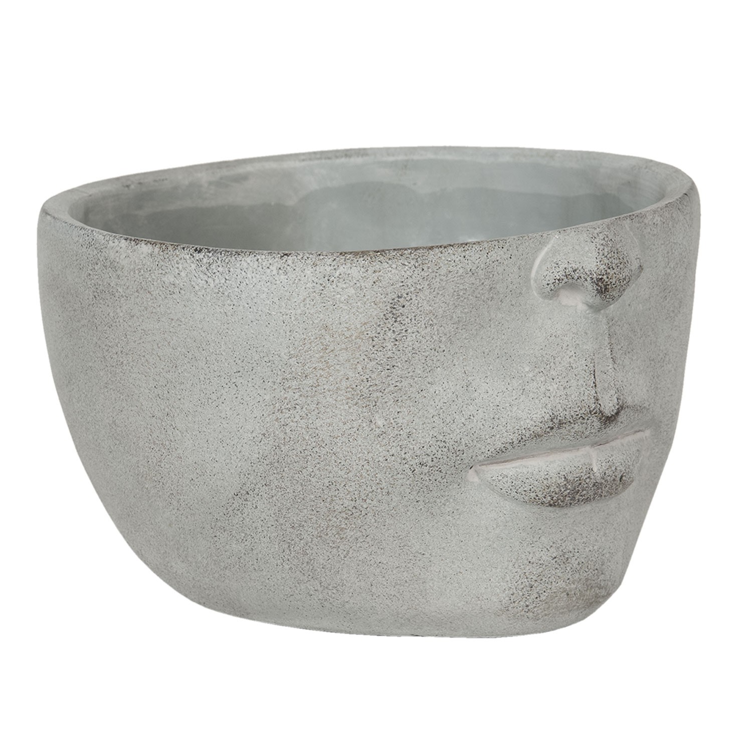 Šedý květináč hlava s ústy - 24*23*15 cm Clayre & Eef Šedý květináč hlava s ústy - 24*23*15 cm Clayre & Eef