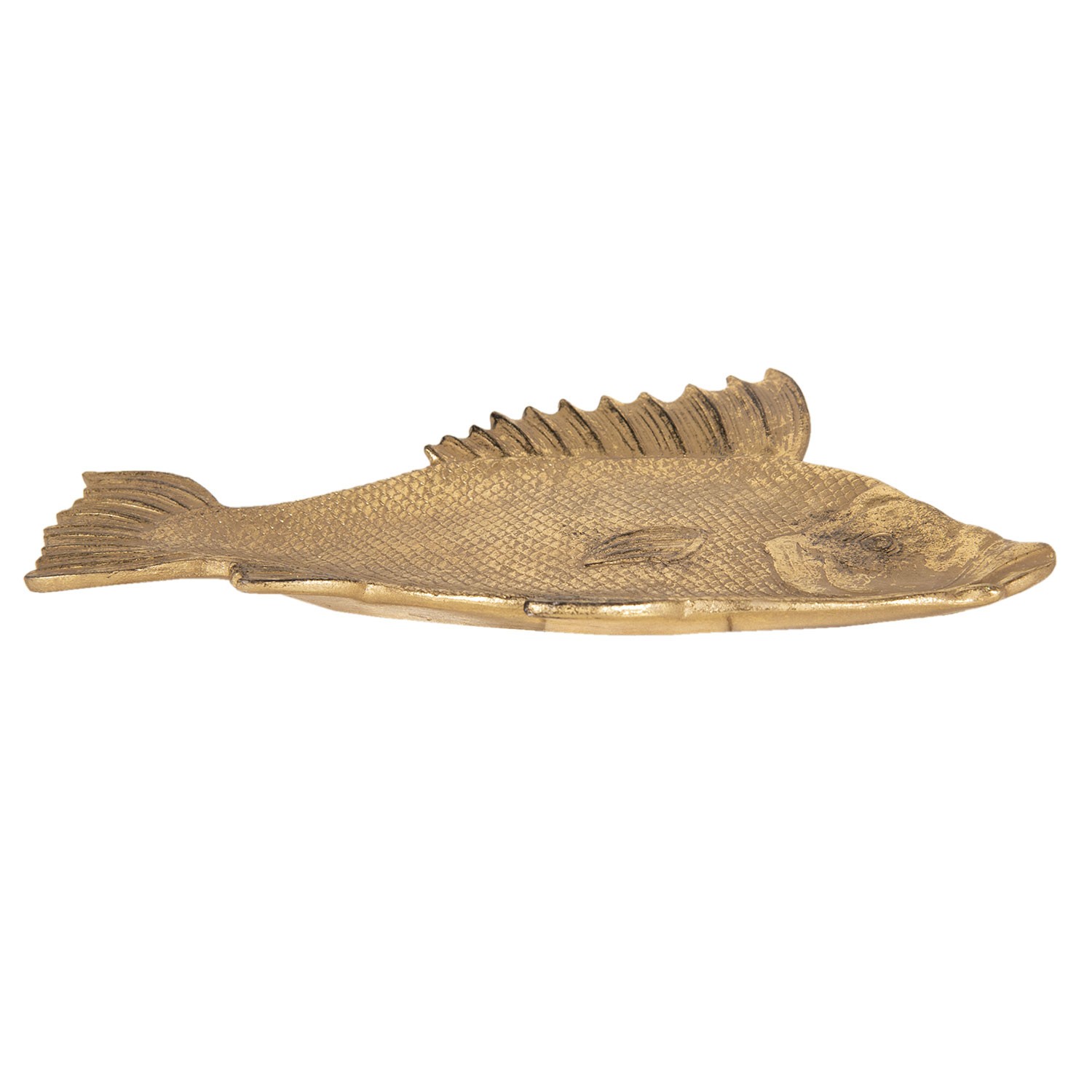 Zlatá dekorativní miska s patinou ve tvaru rybky - 10*2*32 cm Clayre & Eef Zlatá dekorativní miska s patinou ve tvaru rybky - 10*2*32 cm Clayre & Eef
