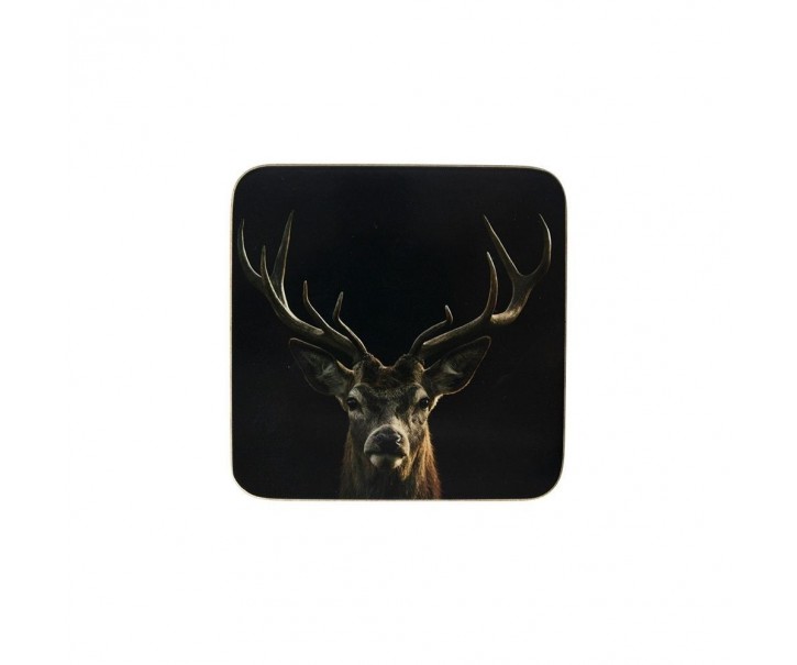 6ks pevné korkové podtácky s jelenem Black Deer - 10*10*0,4cm Mars & More 