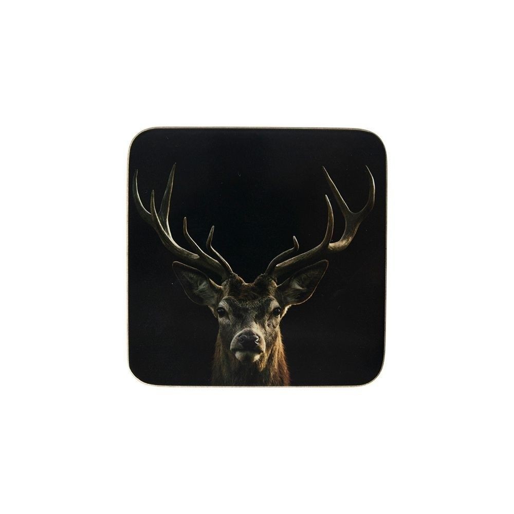 6ks pevné korkové podtácky s jelenem Black Deer - 10*10*0,4cm