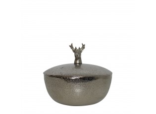 Stříbrná kovová miska s víkem Jelen - Ø 13*13cm