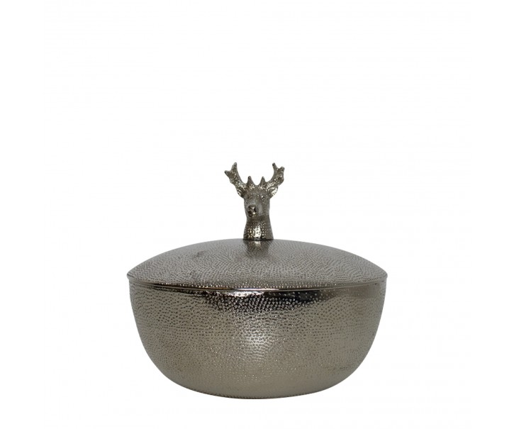 Stříbrná kovová miska s víkem Jelen - Ø 13*13cm Mars & More 