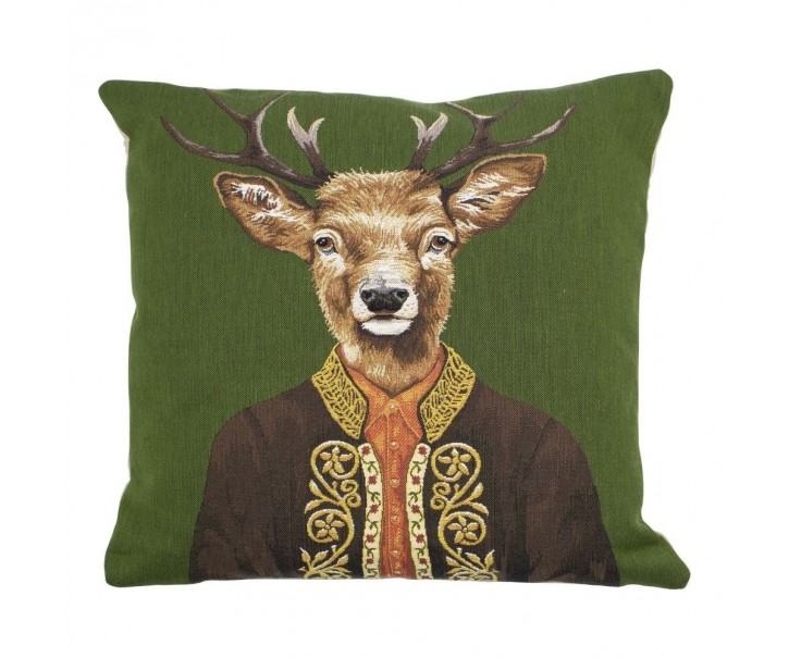 Zelený gobelínový polštář s jelenem v obleku - 45*15*45cm Mars & More 