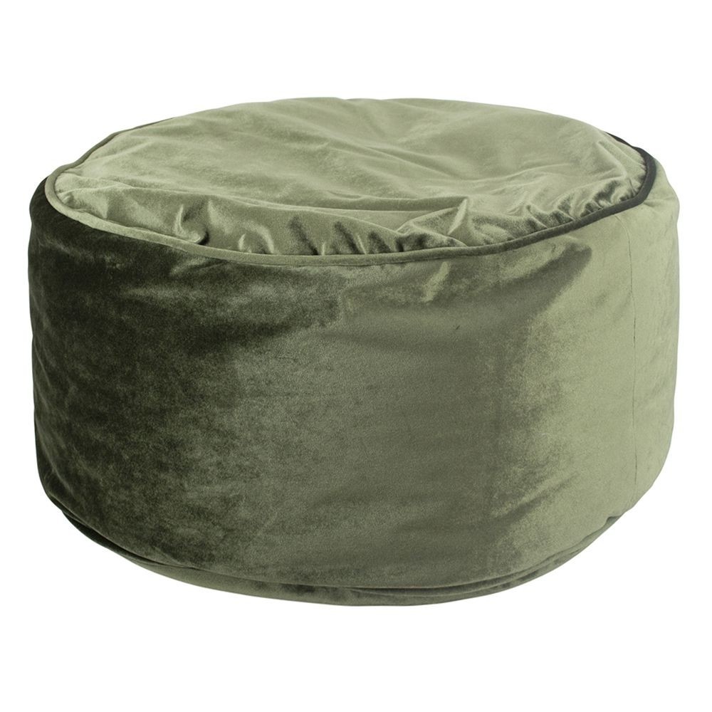Mechově zelený sametový kulatý puf Copper - 60*60*30cm