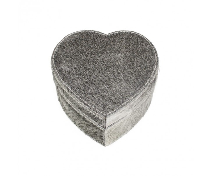Šedý box z hovězí kůže ve tvaru srdce - 15*15*8cm Mars & More 