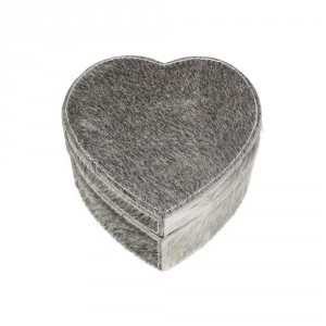 Šedý box z hovězí kůže ve tvaru srdce - 15*15*8cm