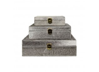 Šedý Bijoux box z hovězí kůže (sada 3ks) - 25,5*25,5*8cm