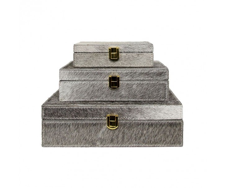 Šedý Bijoux box z hovězí kůže (sada 3ks) - 25,5*25,5*8cm Mars & More 