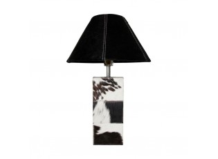 Základna lampy hranatá z hovězí kůže černá / bílá - 13,5*13,5*45cm/E27