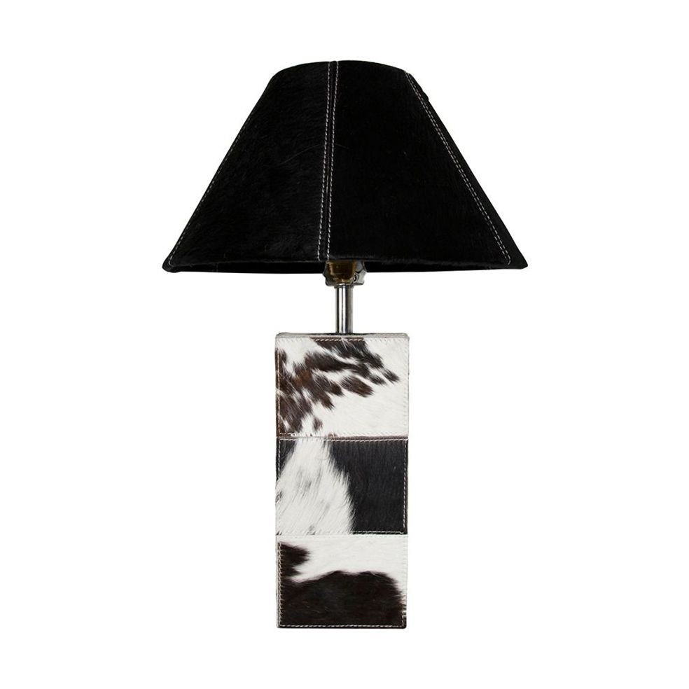 Základna lampy hranatá z hovězí kůže černá / bílá - 13,5*13,5*45cm/E27 Mars & More Základna lampy hranatá z hovězí kůže černá / bílá - 13,5*13,5*45cm/E27 Mars & More