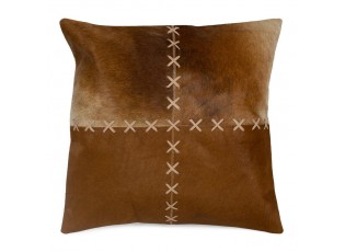 Hnědý kožený polštář s výrazným stehem Stitch Cow - 45*45*15cm