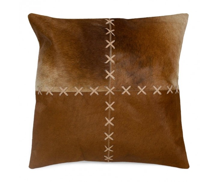 Hnědý kožený polštář s výrazným stehem Stitch Cow - 45*45*15cm Mars & More 