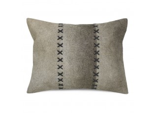 Šedý kožený polštář s výrazným stehem Stitch Cow - 35*45*15cm