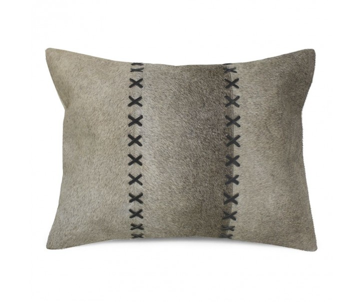 Šedý kožený polštář s výrazným stehem Stitch Cow - 35*45*15cm Mars & More 