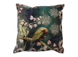 Zelený sametový polštář okouzlující andulky - 45*45*15cm