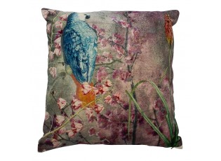 Modro- růžový sametový polštář okouzlující papoušek - 45*45*15cm