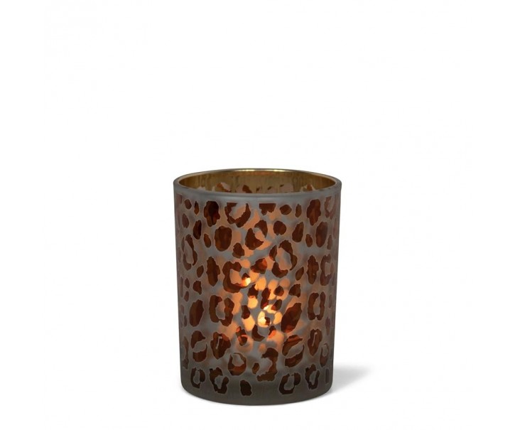 Skleněný svícen s motivem Leoparda S - 7*7*8cm Mars & More 