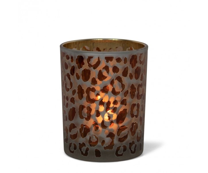 Skleněný svícen s motivem Leoparda L - 10*10*12cm Mars & More 