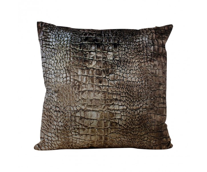 Hnědý sametový polštář s imitací krokodýlí kůže - 45*45*10cm Mars & More 