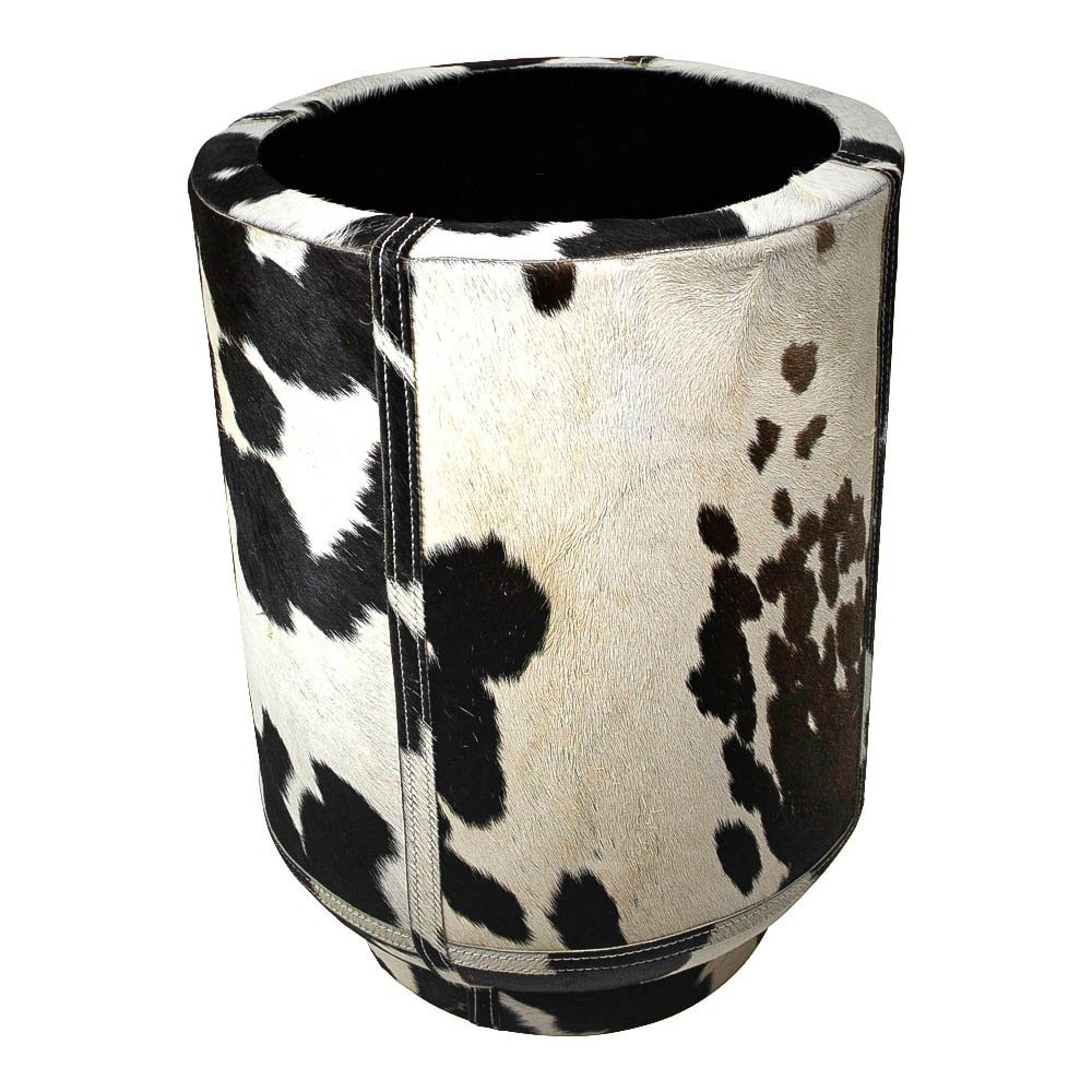 Vysoký květináč z hovězí kůže Planter hnědá / bílá - Ø 35*46cm Mars & More Vysoký květináč z hovězí kůže Planter hnědá / bílá - Ø 35*46cm Mars & More