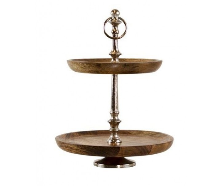 Dřevěno-kovový servírovací 2- patrový etažér Woodd - Ø25*34cm Mars & More 
