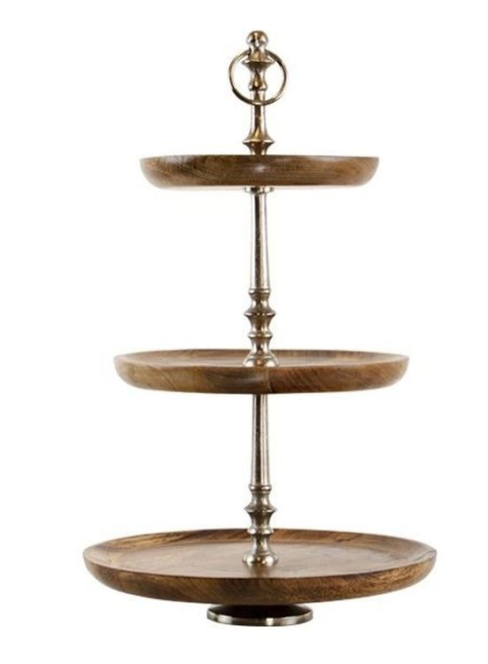 Dřevěno-kovový servírovací 3- patrový etažér Woodd - Ø 30*48cm