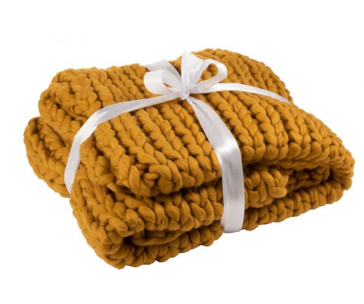 Pletený okrový pléd Tricot ochre - 152*127 cm J-Line by Jolipa