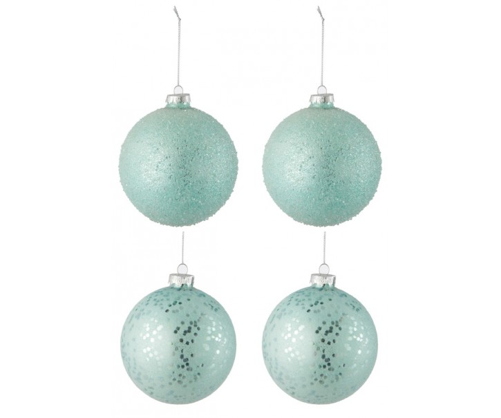 Sada 4ks zelená mint skleněná ozdoba koule - Ø 10cm J-Line by Jolipa