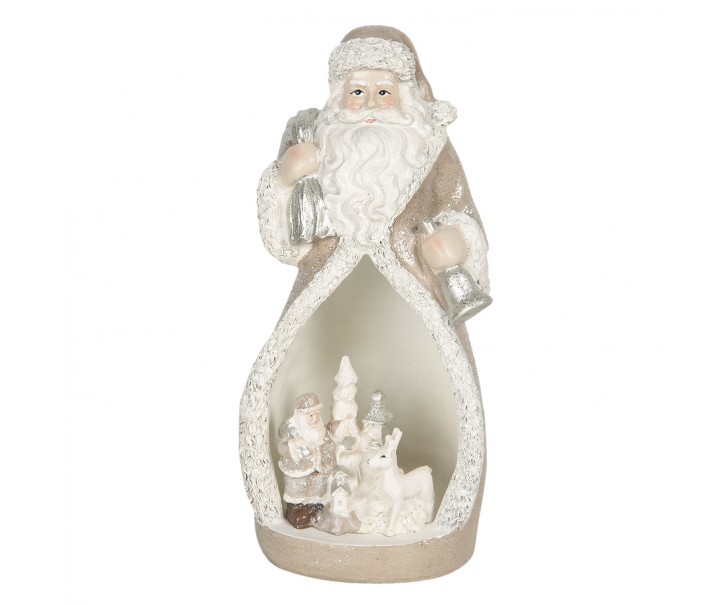 Dekorativní soška Santy se zvířátky s LED osvětlením - 8*7*17 cm Clayre & Eef