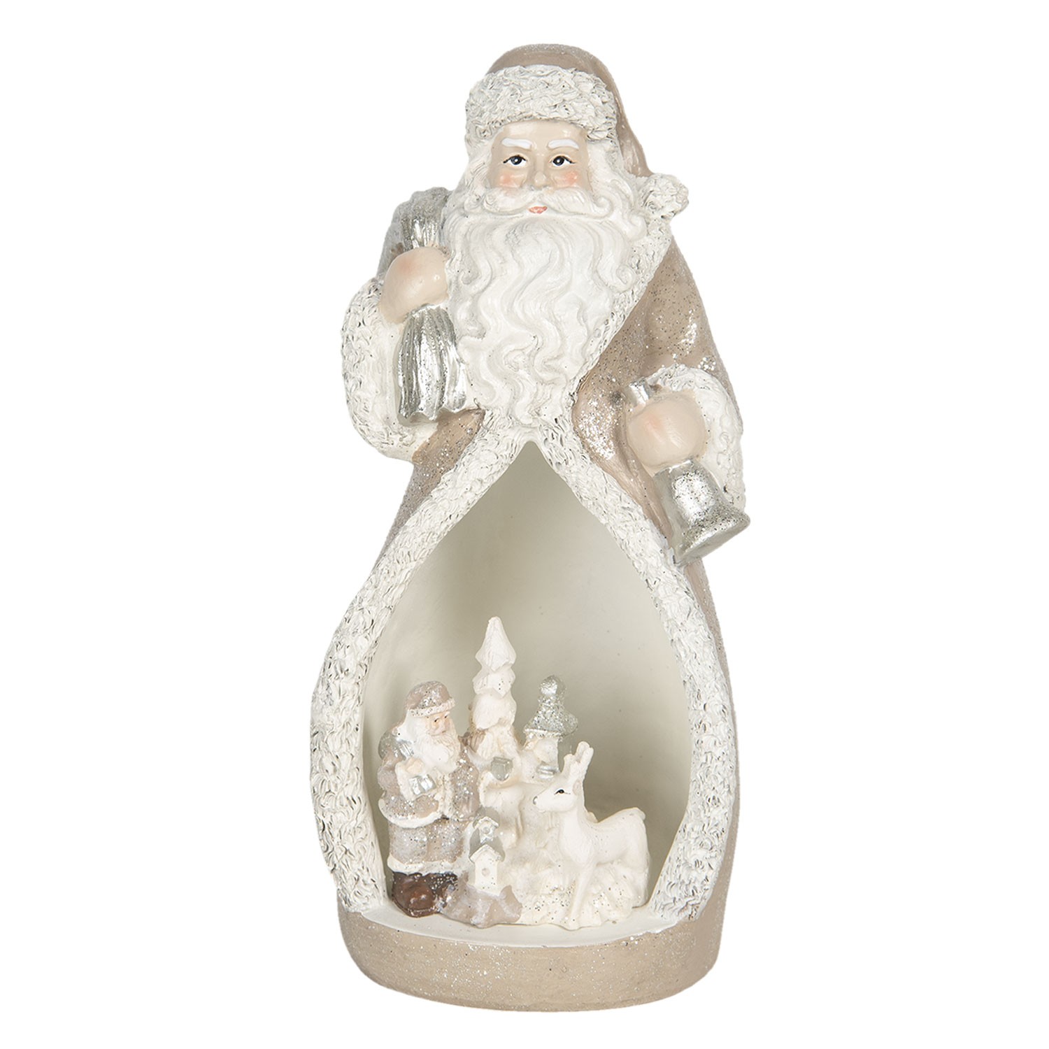 Dekorativní soška Santy se zvířátky s LED osvětlením - 8*7*17 cm Clayre & Eef Dekorativní soška Santy se zvířátky s LED osvětlením - 8*7*17 cm Clayre & Eef