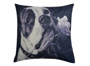 Dekorační polštář s motivem psa s růží - 43*43 cm