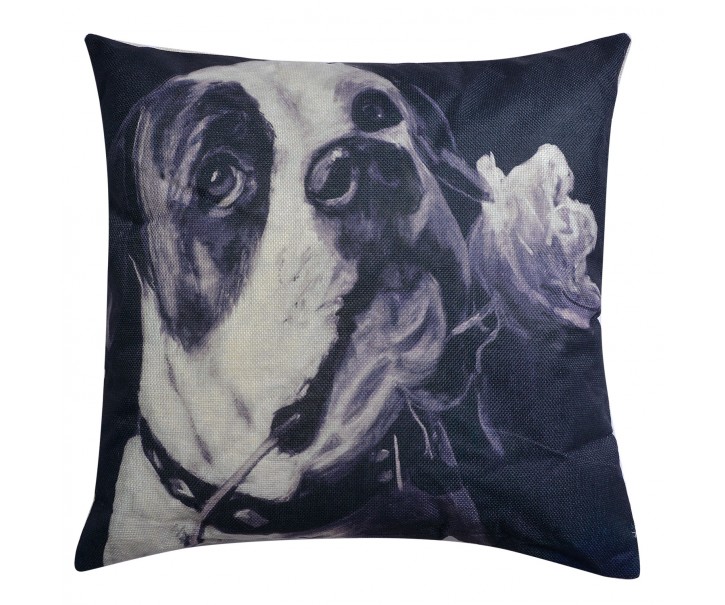 Dekorační polštář s motivem psa s růží - 43*43 cm Clayre & Eef