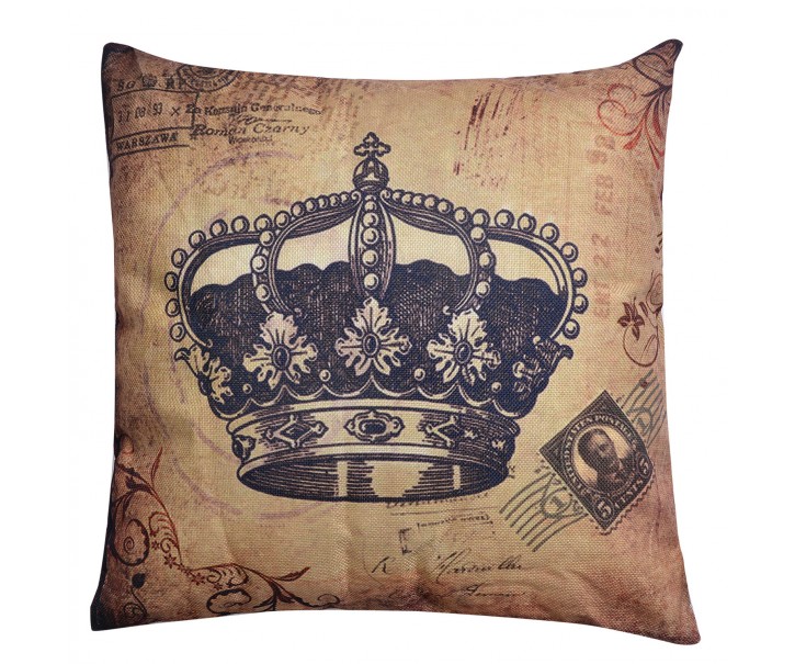 Polštář s historickým potiskem a korunou - 43*43 cm Clayre & Eef