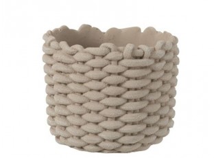Šedý cementový obal na květináč ve tvaru košíku - Ø 20,5*17,5 cm