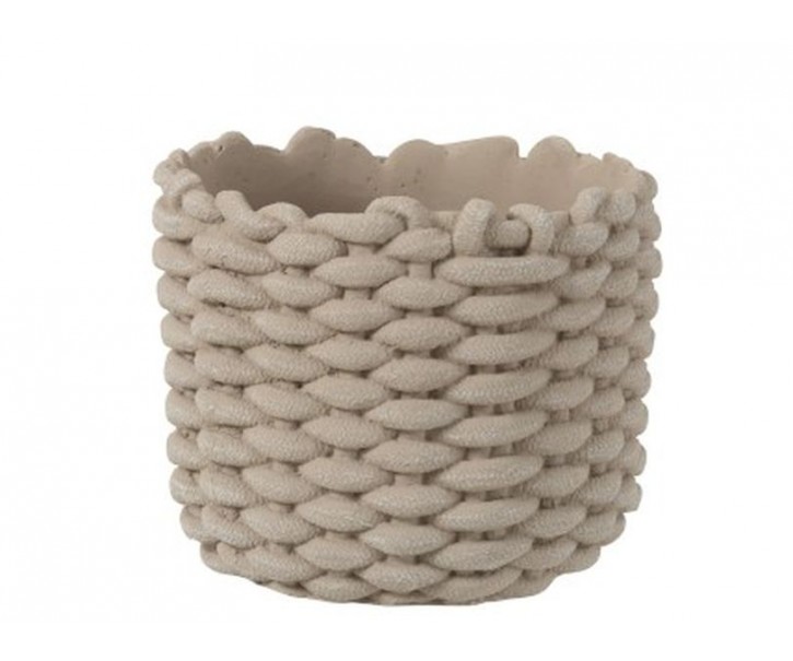 Šedý cementový obal na květináč ve tvaru košíku - Ø 20,5*17,5 cm J-Line by Jolipa
